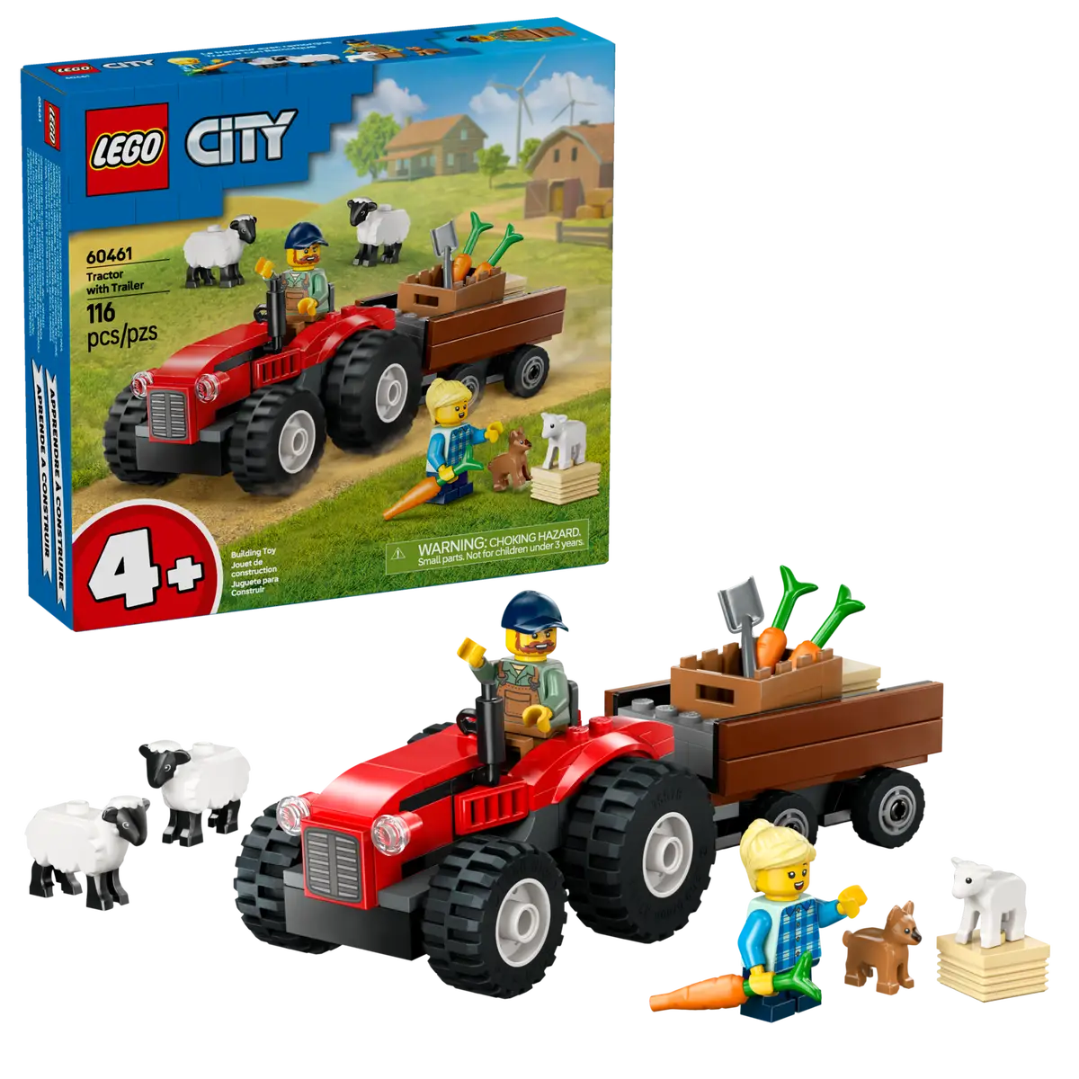 LEGO - City Red Farm Tractor with Trailer & sheep 60461