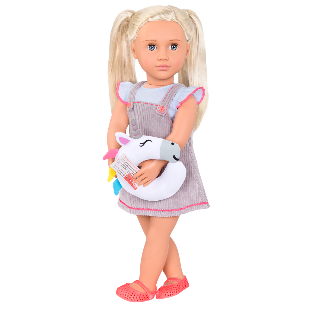 Outfit and unicorn travel pillow for 18-inch doll