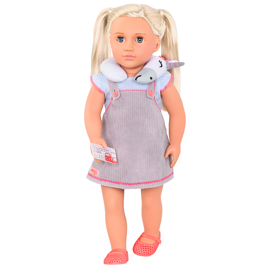 Outfit and unicorn travel pillow for 18-inch doll