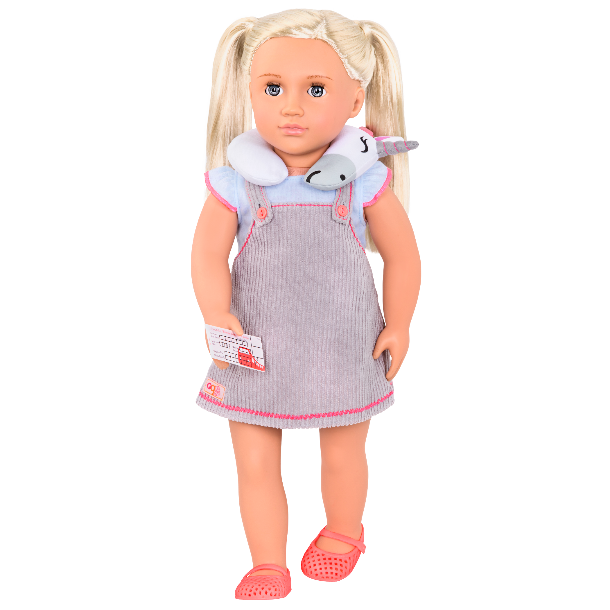 Outfit and unicorn travel pillow for 18-inch doll