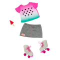 Watermelon-themed roller skating outfit for 18-inch doll