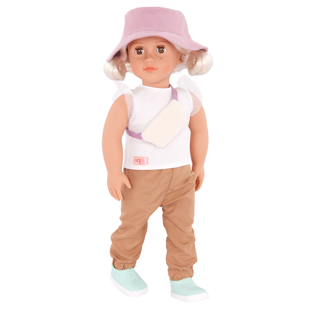 Our Generation white shirt and brown pants summer outfit for 18 inch dolls