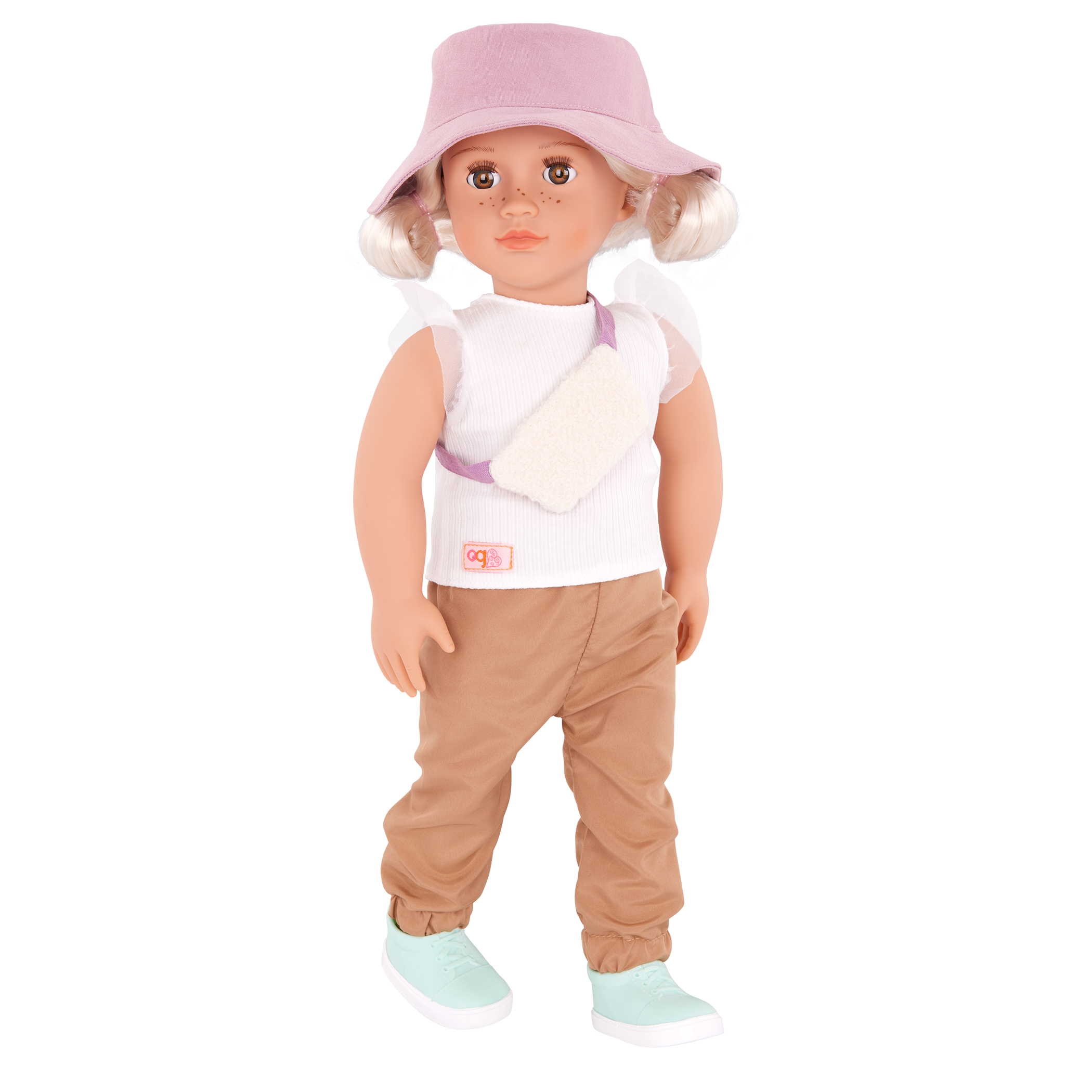 Our Generation white shirt and brown pants summer outfit for 18 inch dolls