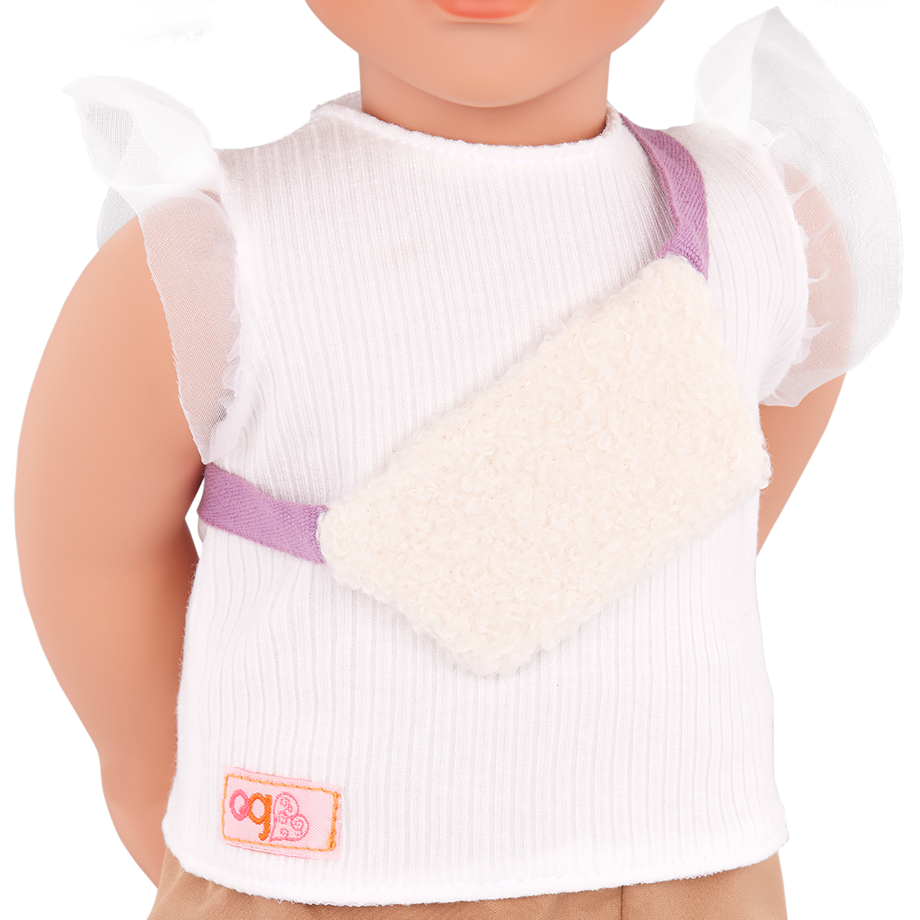 Our Generation white shirt and brown pants summer outfit for 18 inch dolls