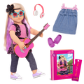 18-inch doll with blonde hair, blue eyes, purple streaks, guitar and storybook
