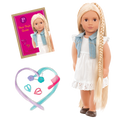 18-inch doll with blonde hair, brown eyes and extensions