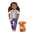 46 cm doll with brown hair and brown eyes walking poodle dog plushie