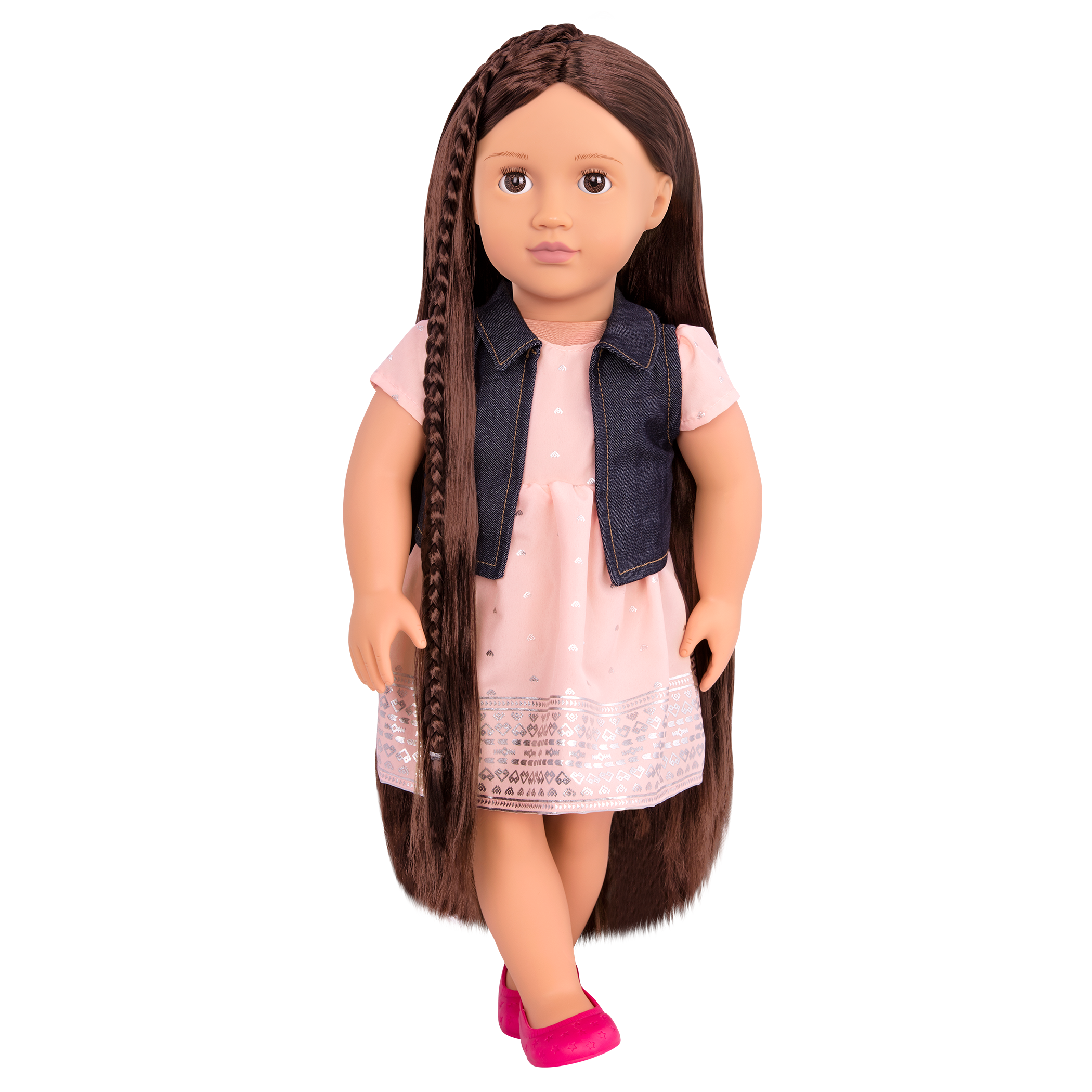 18-inch doll with brown hair, brown eyes and extensions