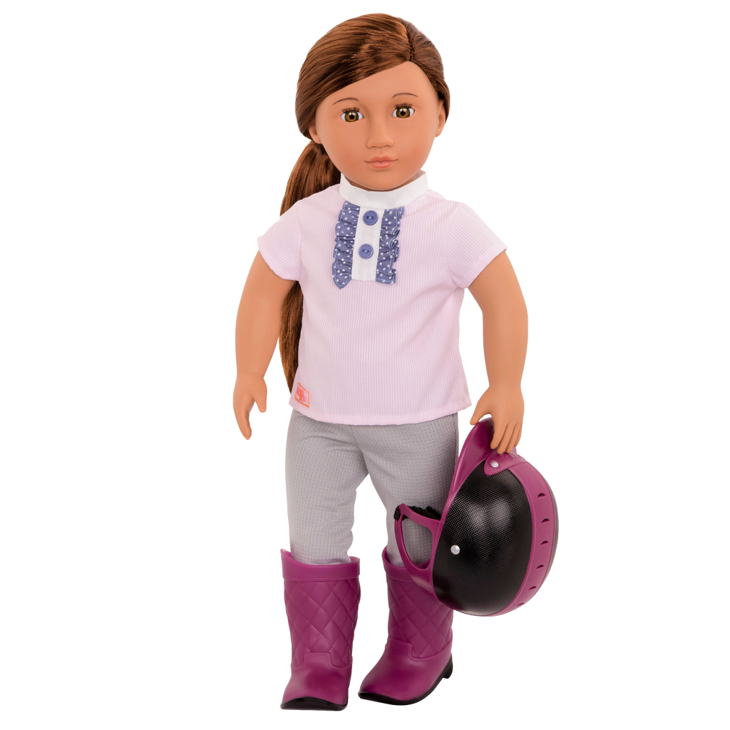 18-inch equestrian doll with reddish-brown hair and hazel eyes