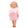 18-inch doll with blonde hair and gray-blue eyes