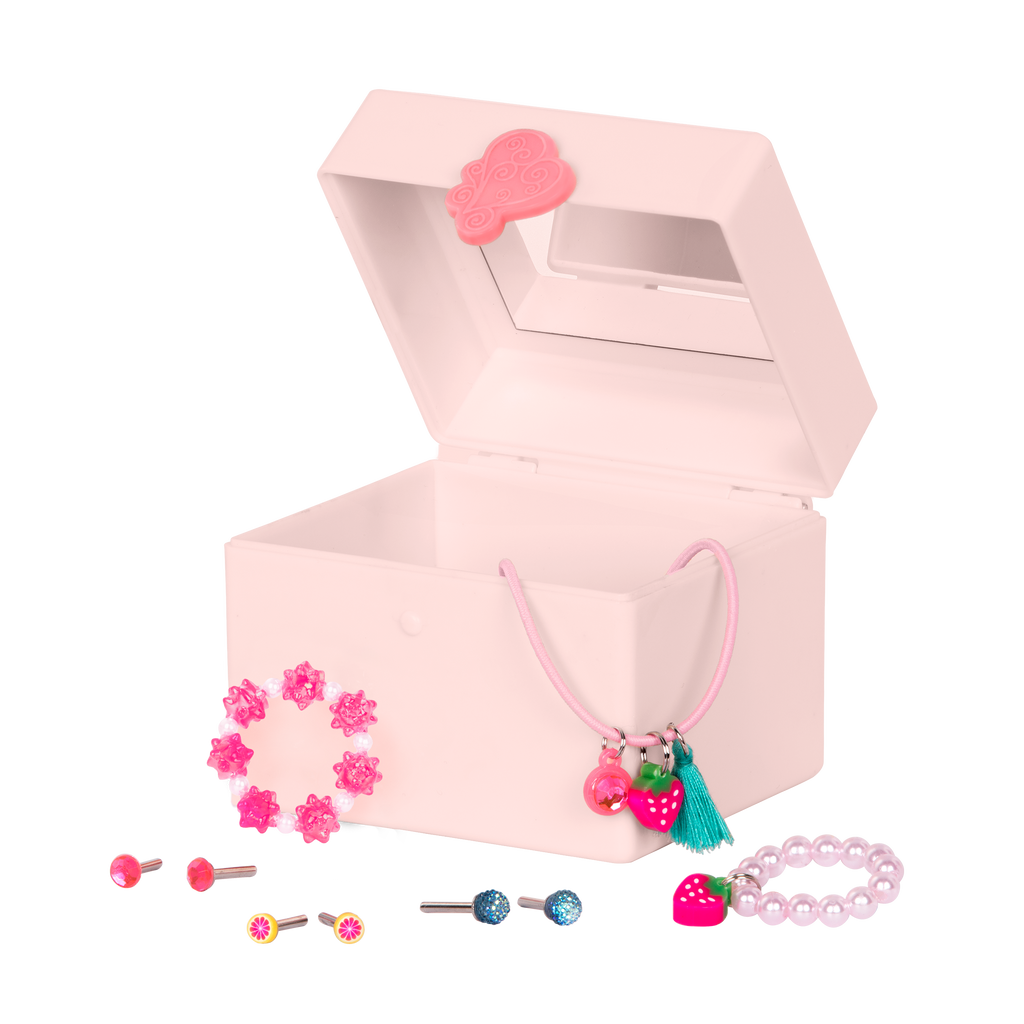 18-inch doll with blonde hair, pale blue eyes, jewelry and box