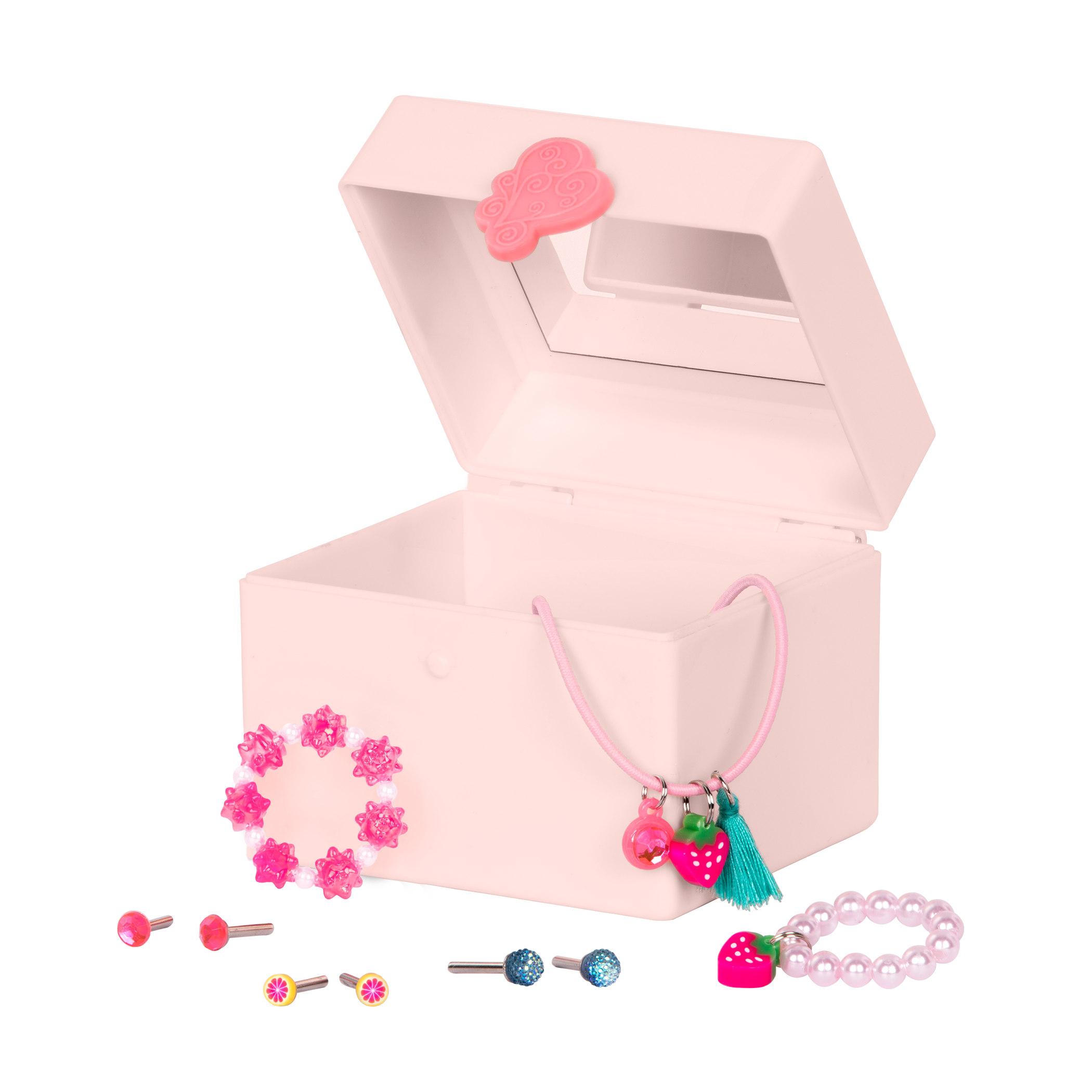 18-inch doll with blonde hair, pale blue eyes, jewelry and box