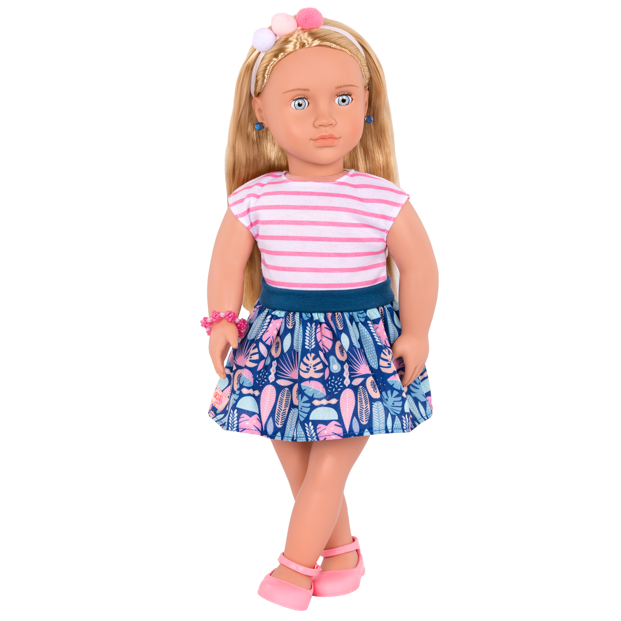 18-inch doll with blonde hair, pale blue eyes, jewelry and box