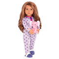18-inch sleepover doll with light-brown hair and brown eyes holding elephant plushie