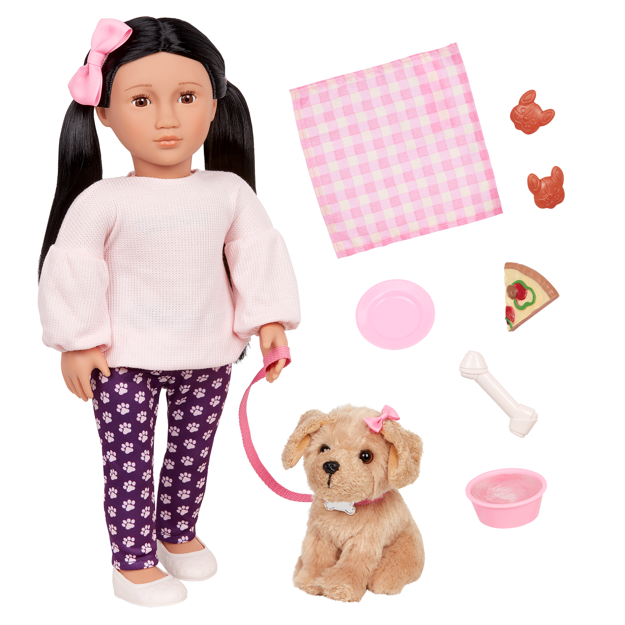 Our Generation 18-inch Doll Jin & Pet Dog Plush Charm