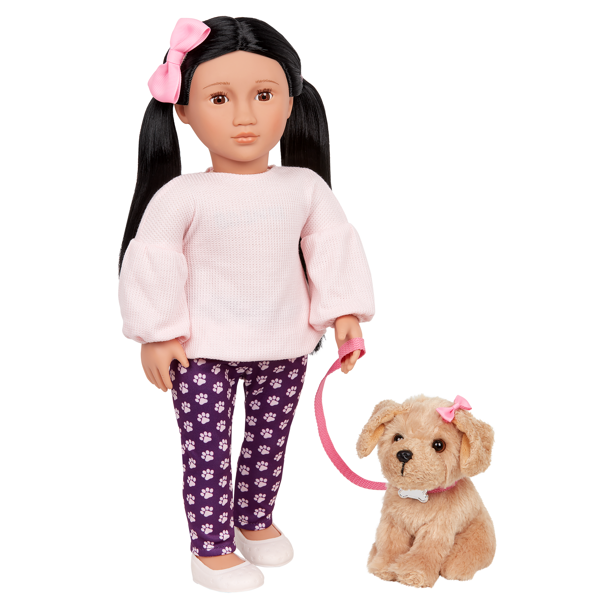 Our Generation 18-inch Doll Jin & Pet Dog Plush Charm