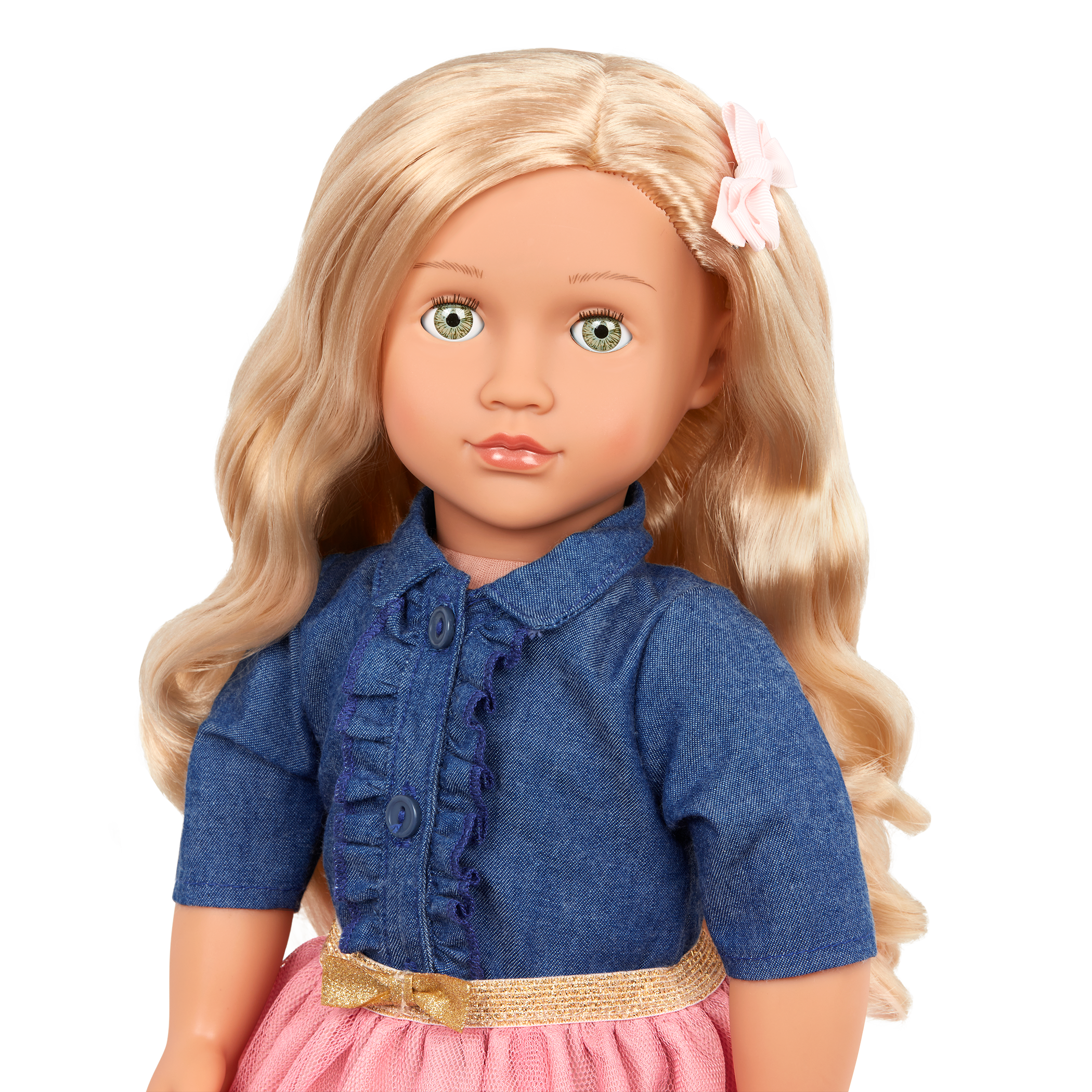 18-inch Doll with Denim-Style Top & Pink Skirt