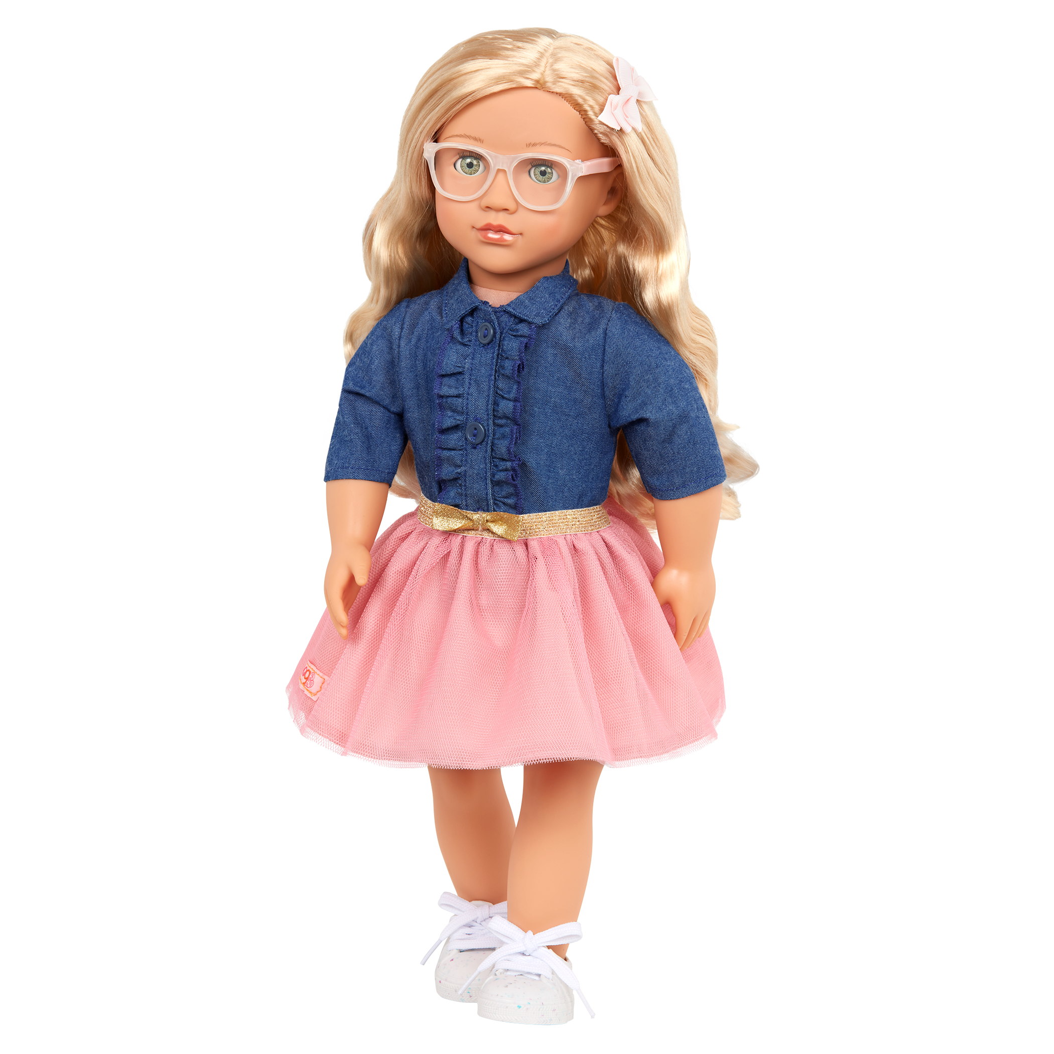 18-inch Doll with Denim-Style Top & Pink Skirt