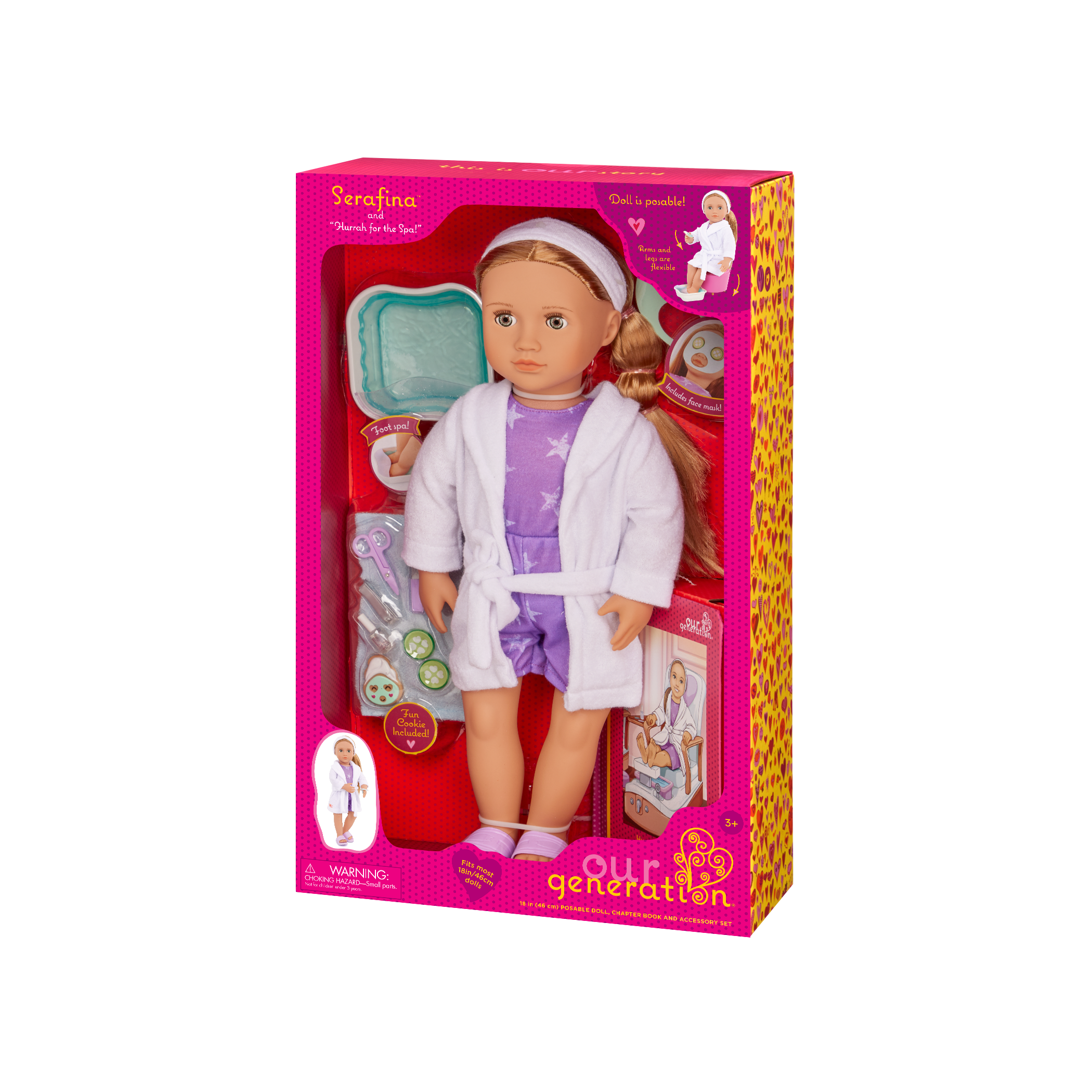 Our Generation spa playset with 18 inch doll with blond hair and hazel eyes package