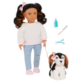 Our Generation Nastassia & Angel playset with a 6 inch pup and 18 inch doll with black hair and brown eyes