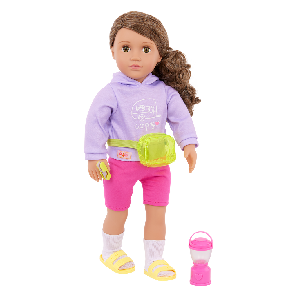 Our Generation Vivian active girl 18-inch Doll brown haired and hazel eyed doll with outdoor accessories