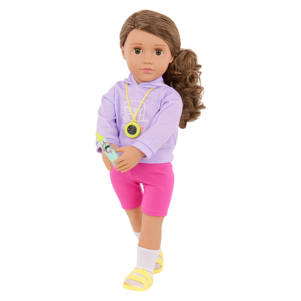 Our Generation Vivian active girl 18-inch Doll brown haired and hazel eyed doll with outdoor accessories