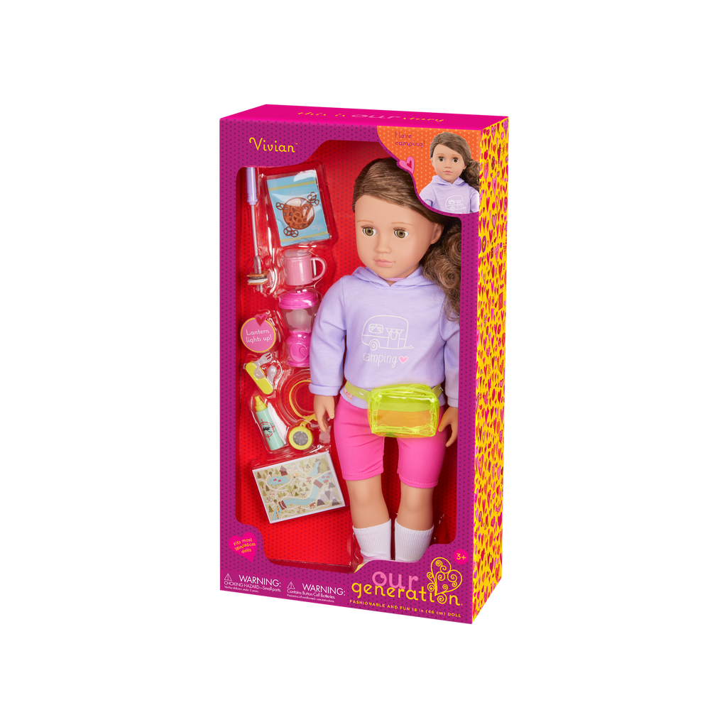 Our Generation Vivian active girl 18-inch Doll brown haired and hazel eyed doll with outdoor accessories