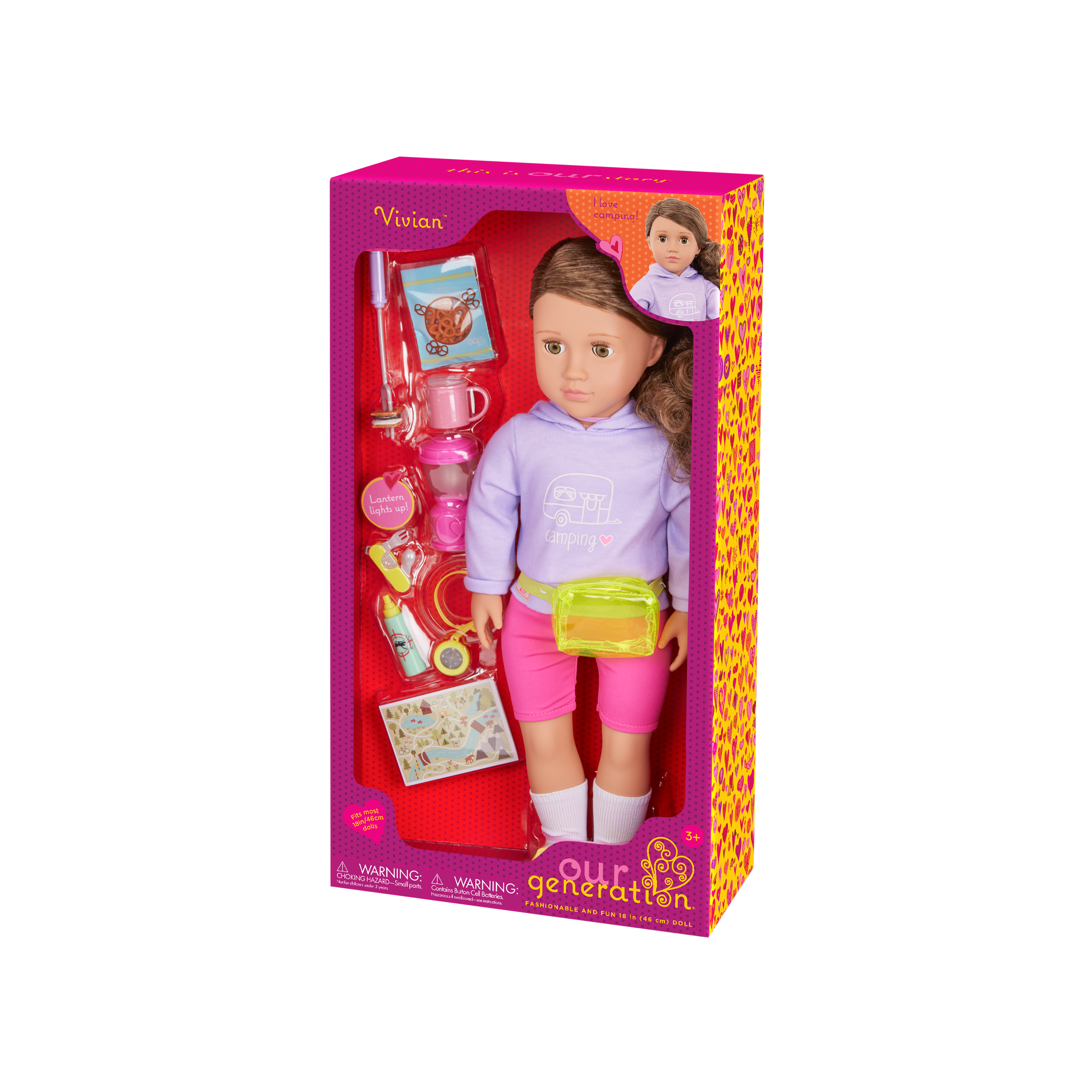 Our Generation Vivian active girl 18-inch Doll brown haired and hazel eyed doll with outdoor accessories