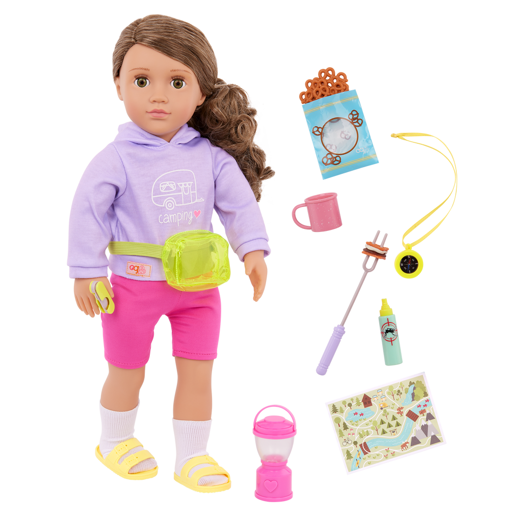 Our Generation Vivian active girl 18-inch Doll brown haired and hazel eyed doll with outdoor accessories