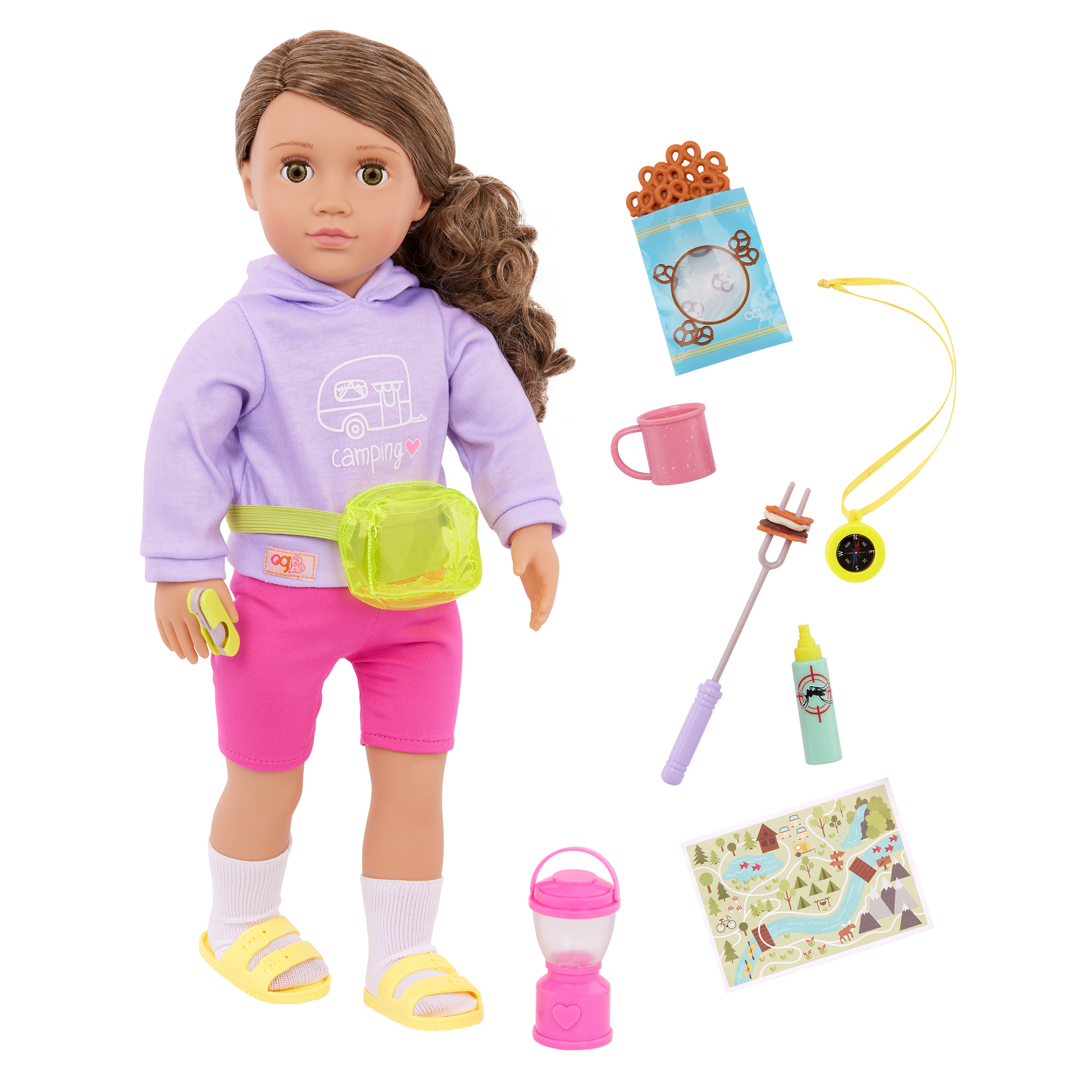 Our Generation Vivian active girl 18-inch Doll brown haired and hazel eyed doll with outdoor accessories