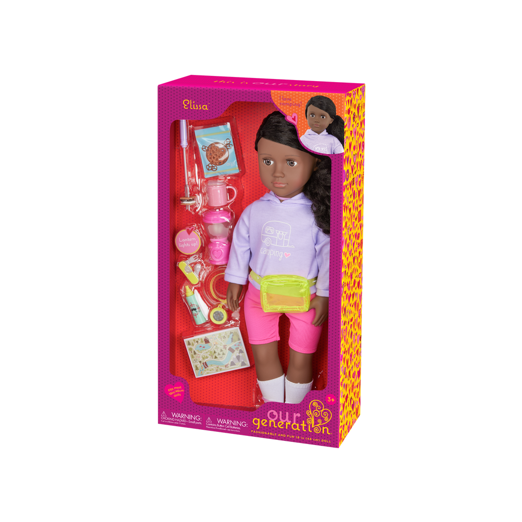 Our Generation 18-inch Doll Elissa with camping accessories