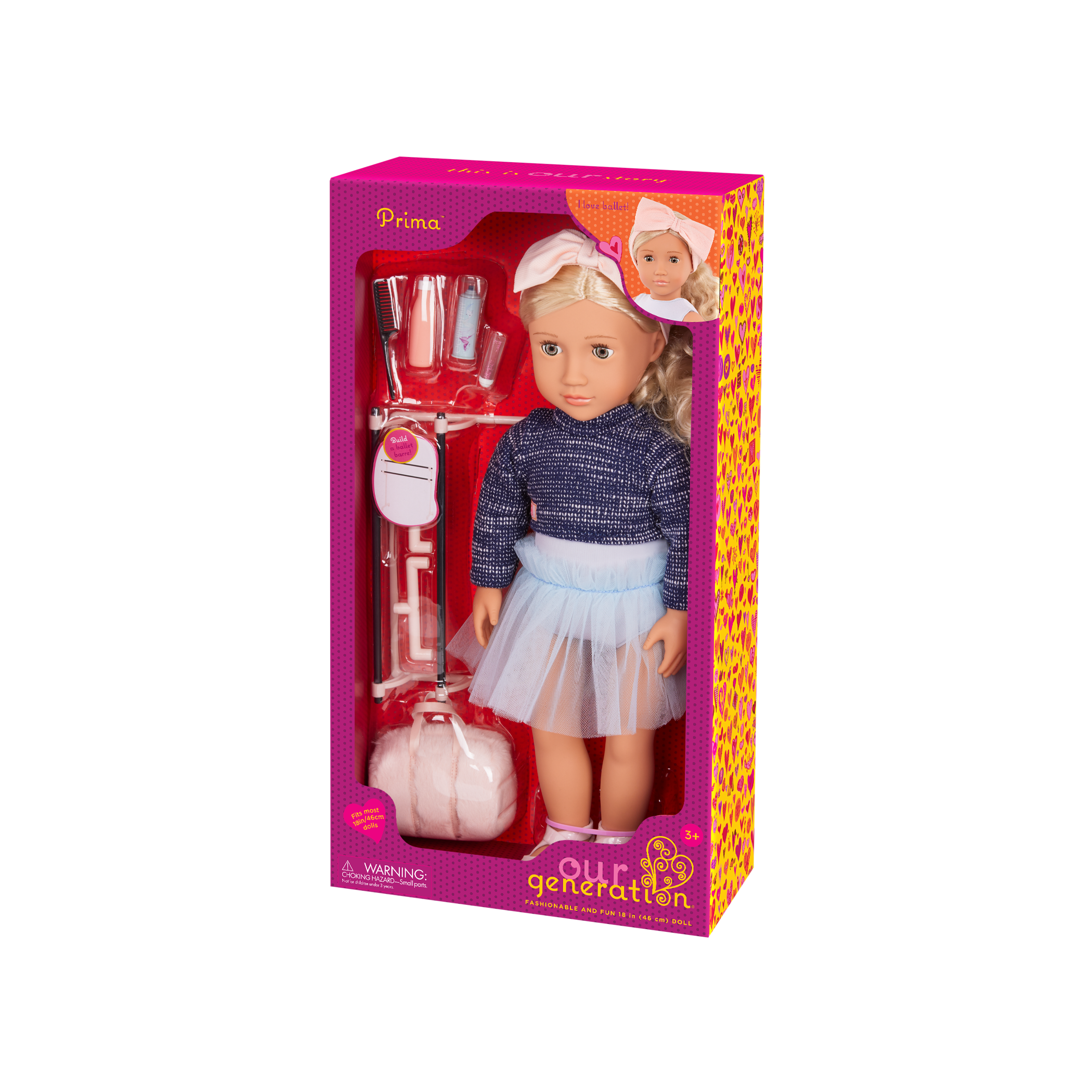 Our Generation Prima a 18 inch doll with blonde hair and hazel eyes package