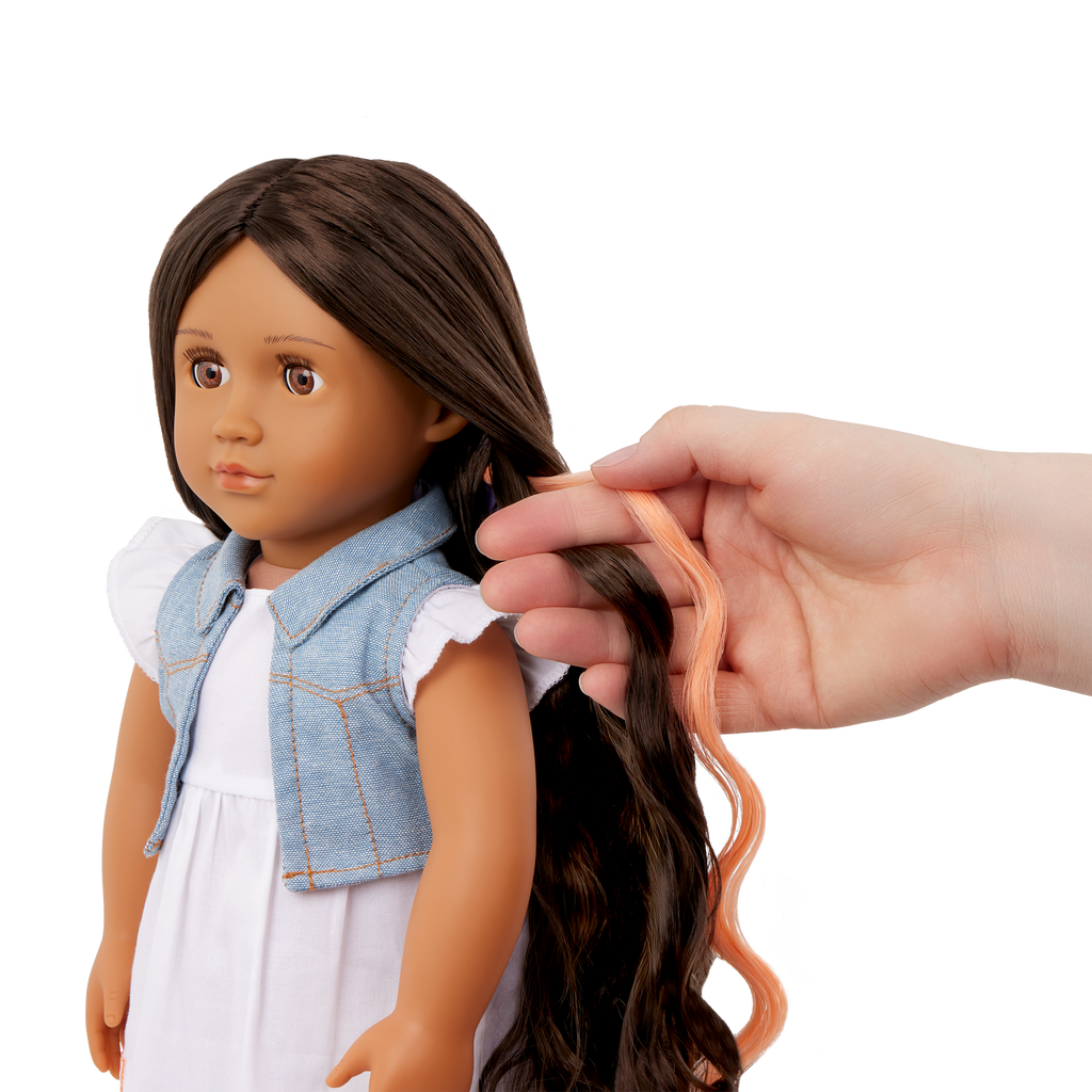 Our Generation Perla a 18 inch doll with brown hair and brown eyes hairstyle fashion playset