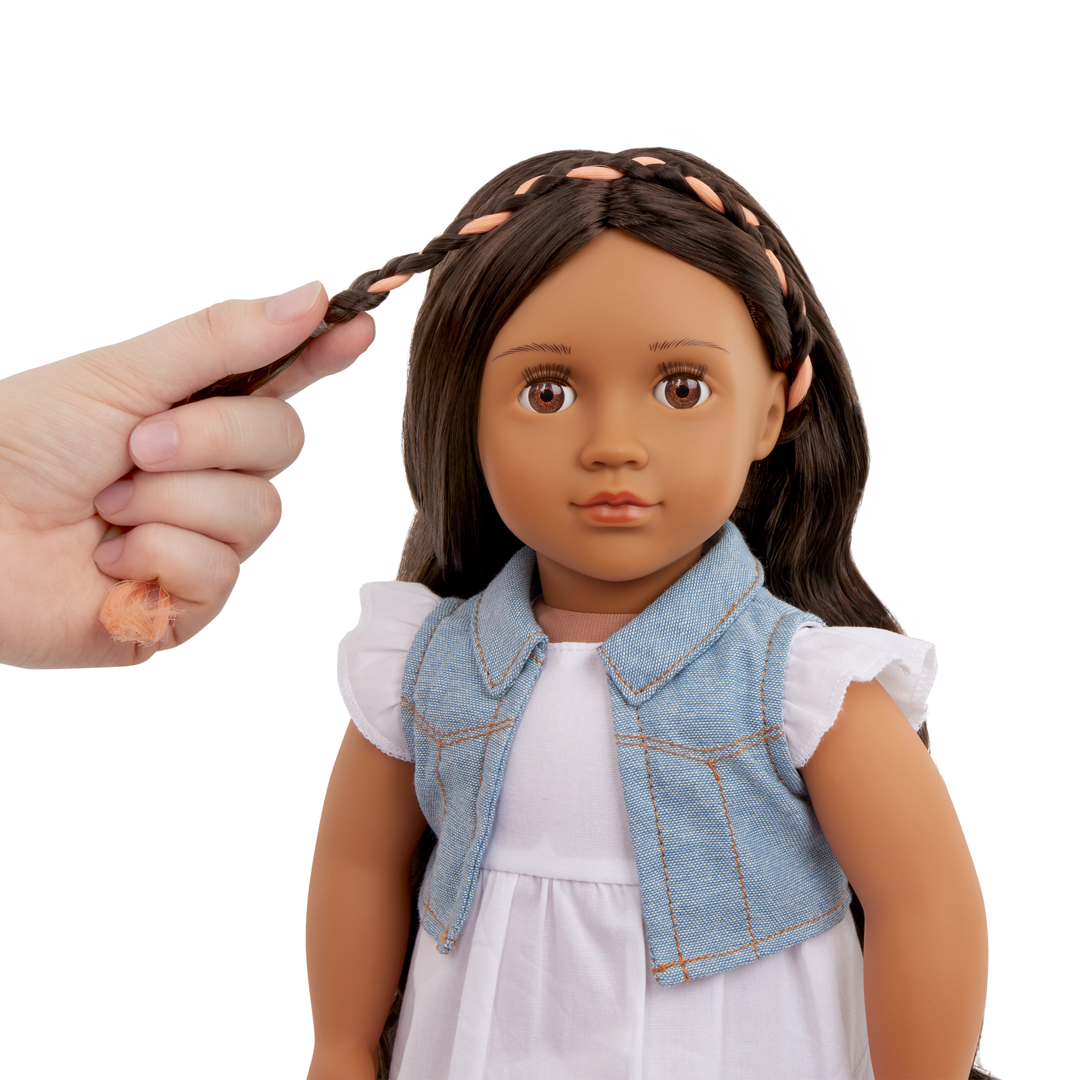 Our Generation Perla a 18 inch doll with brown hair and brown eyes hairstyle fashion playset