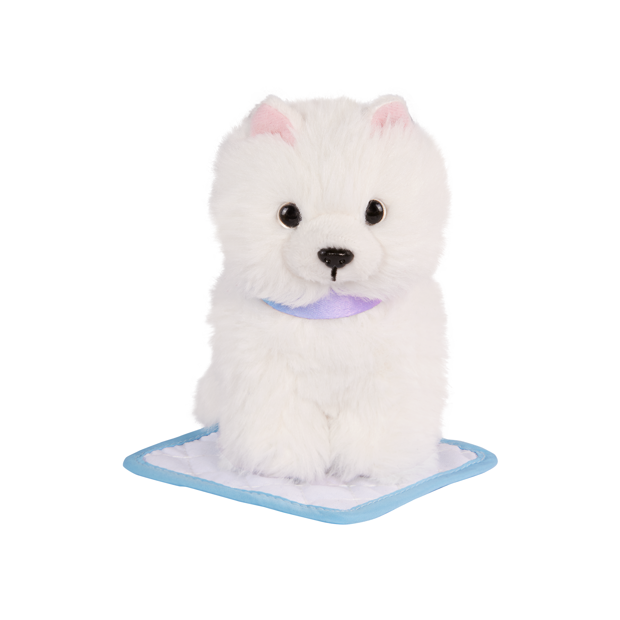 Our Generation Becca & Pearl playset with a 6 inch white pup and 18 inch doll with brown hair and hazel eyes