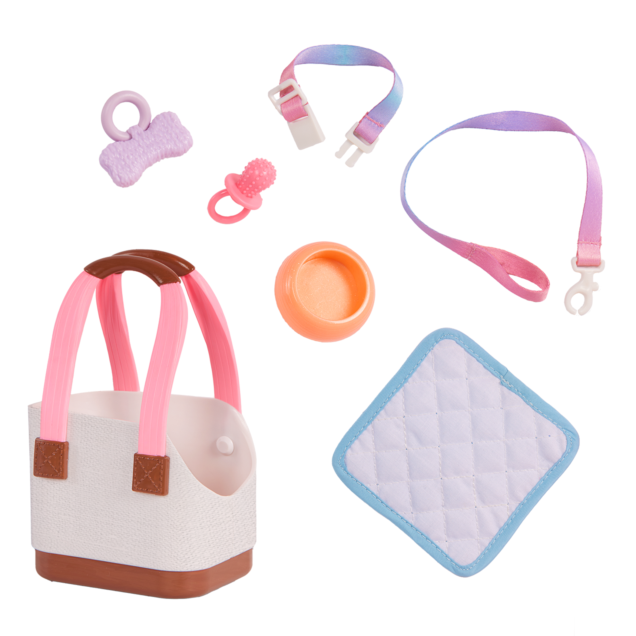 Our Generation Becca & Pearl playset with a 6 inch white pup and 18 inch doll with brown hair and hazel eyes