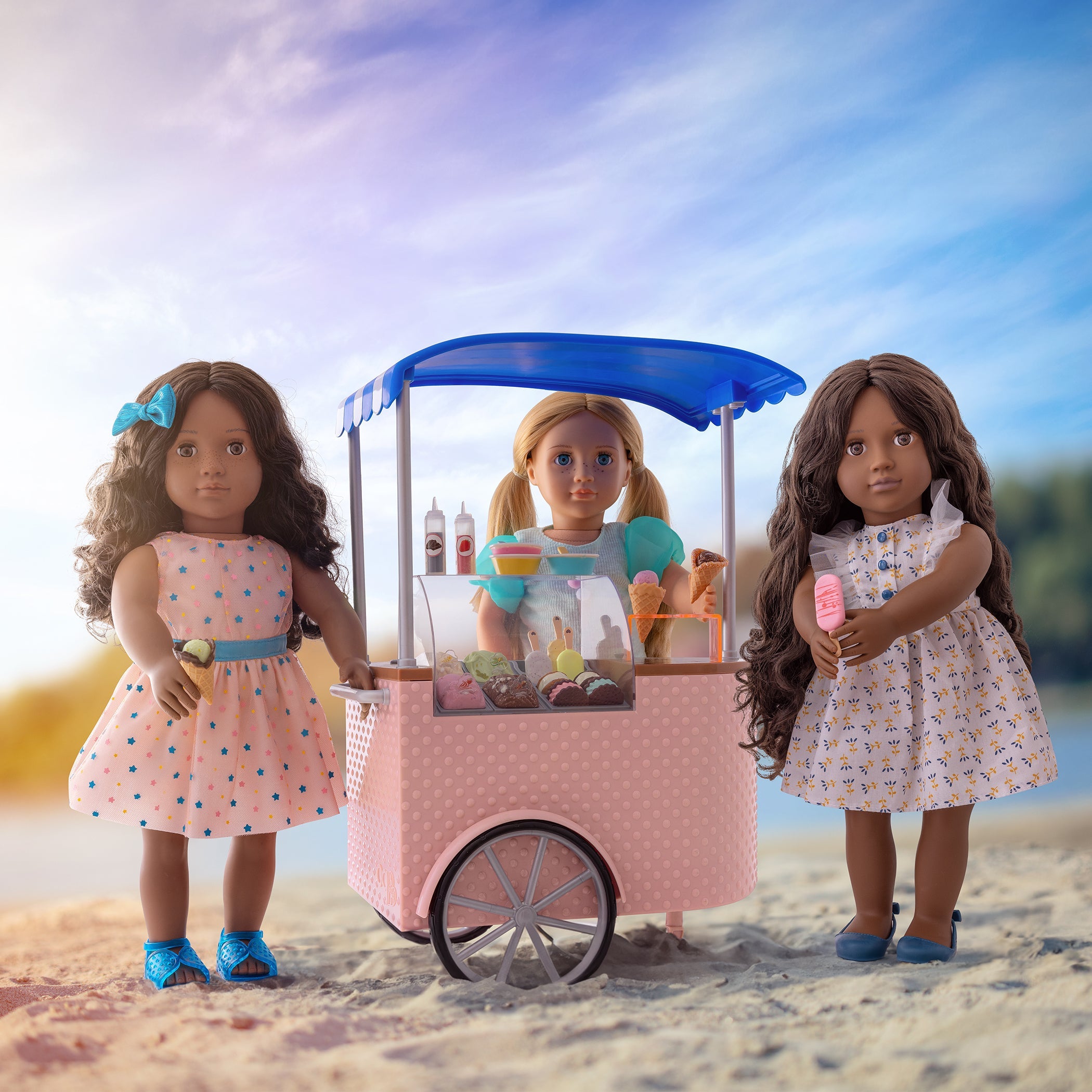 18-inch doll with ice cream cart playset