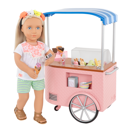 18-inch doll with ice cream cart playset