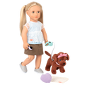 18-inch doll and dog plushie using pet care playset