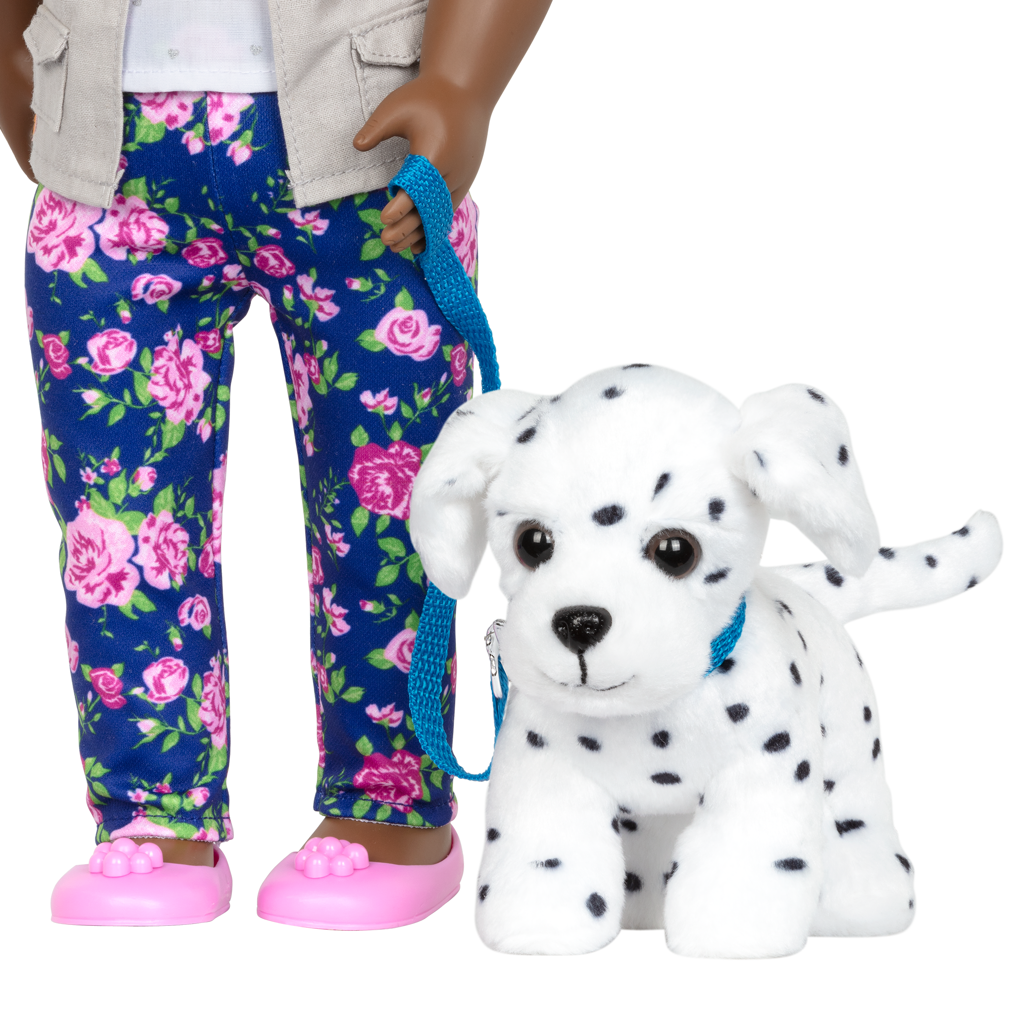 Dalmatian dog plushie in pet carrier