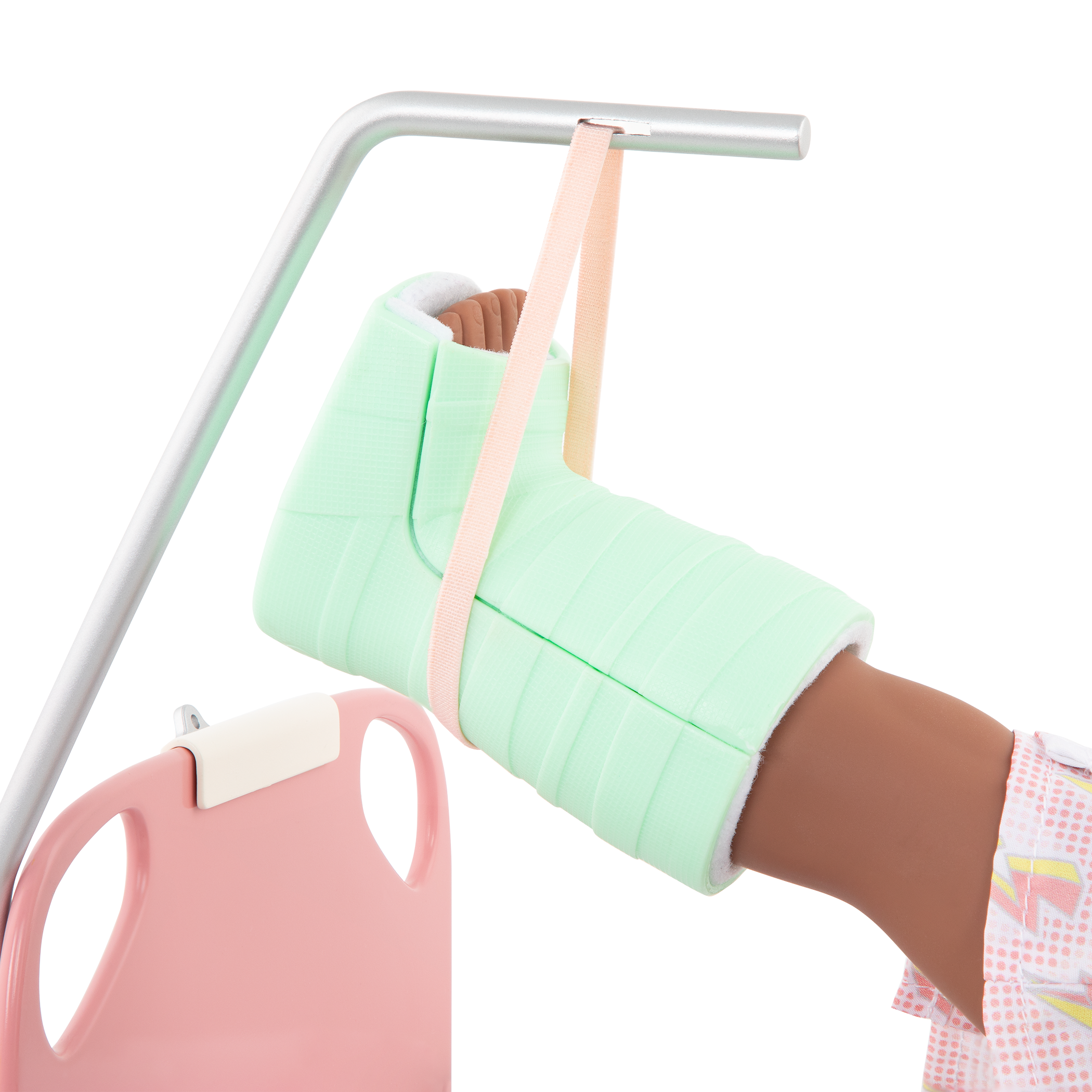 Two 18-inch dolls with hospital gurney playset