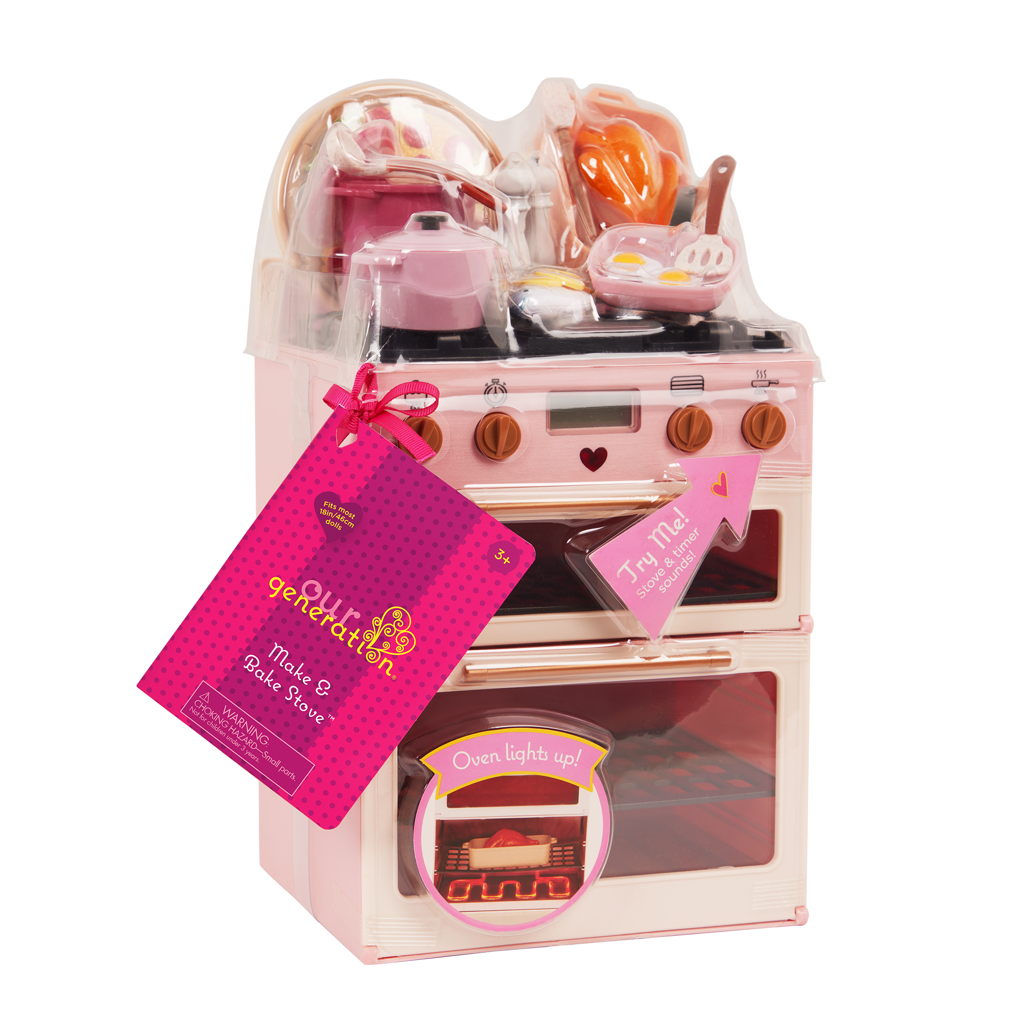 Our Generation make and bake stove cooking playset for 18 inch dolls package