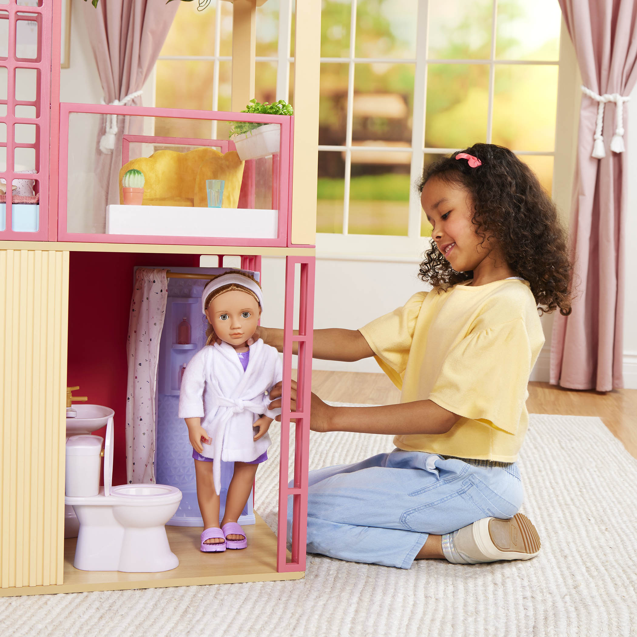 Our Generation spa playset with 18 inch doll with blond hair and hazel eyes
