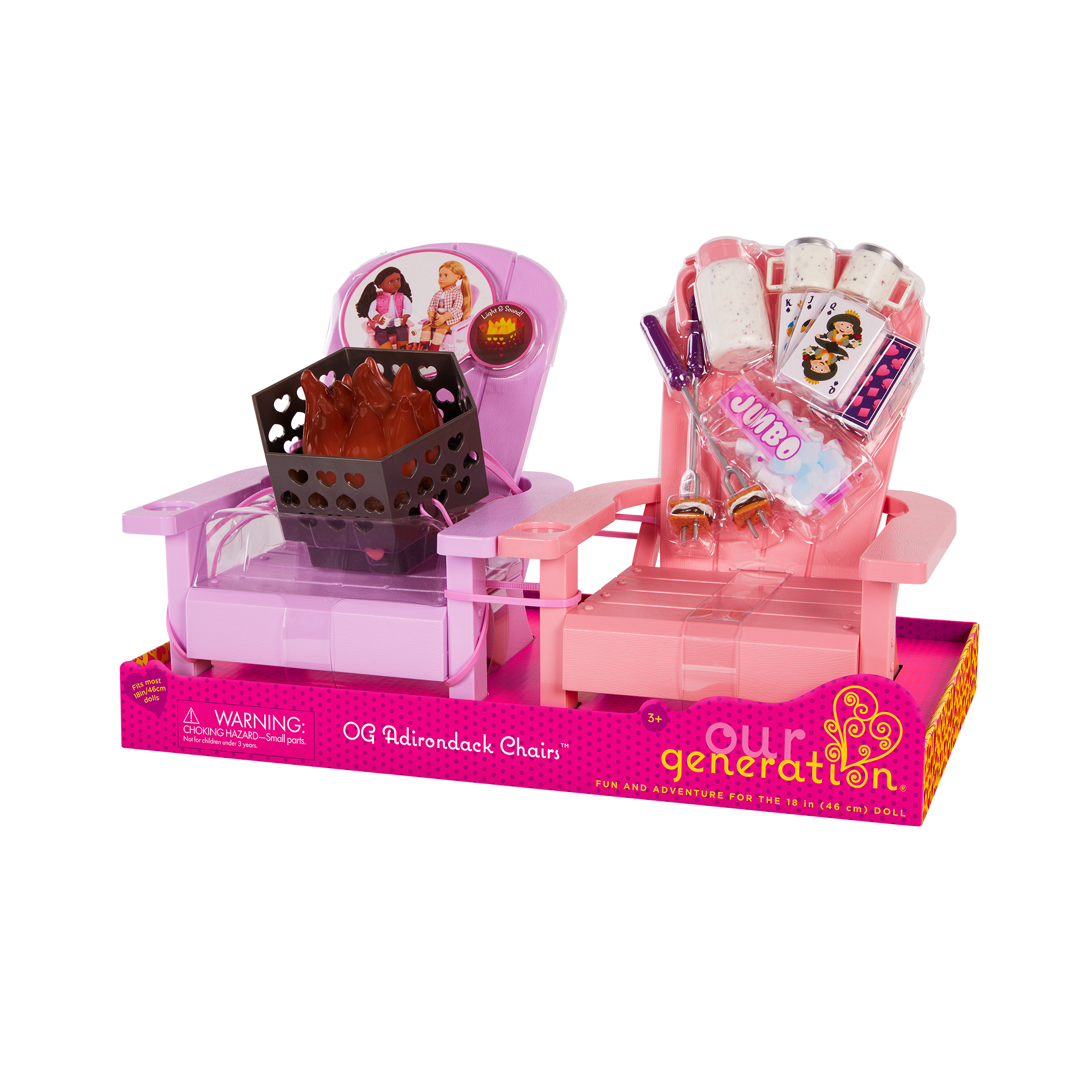 Our Generation Adirondack Chairs for 18-inch Dolls with firepit and accessories
