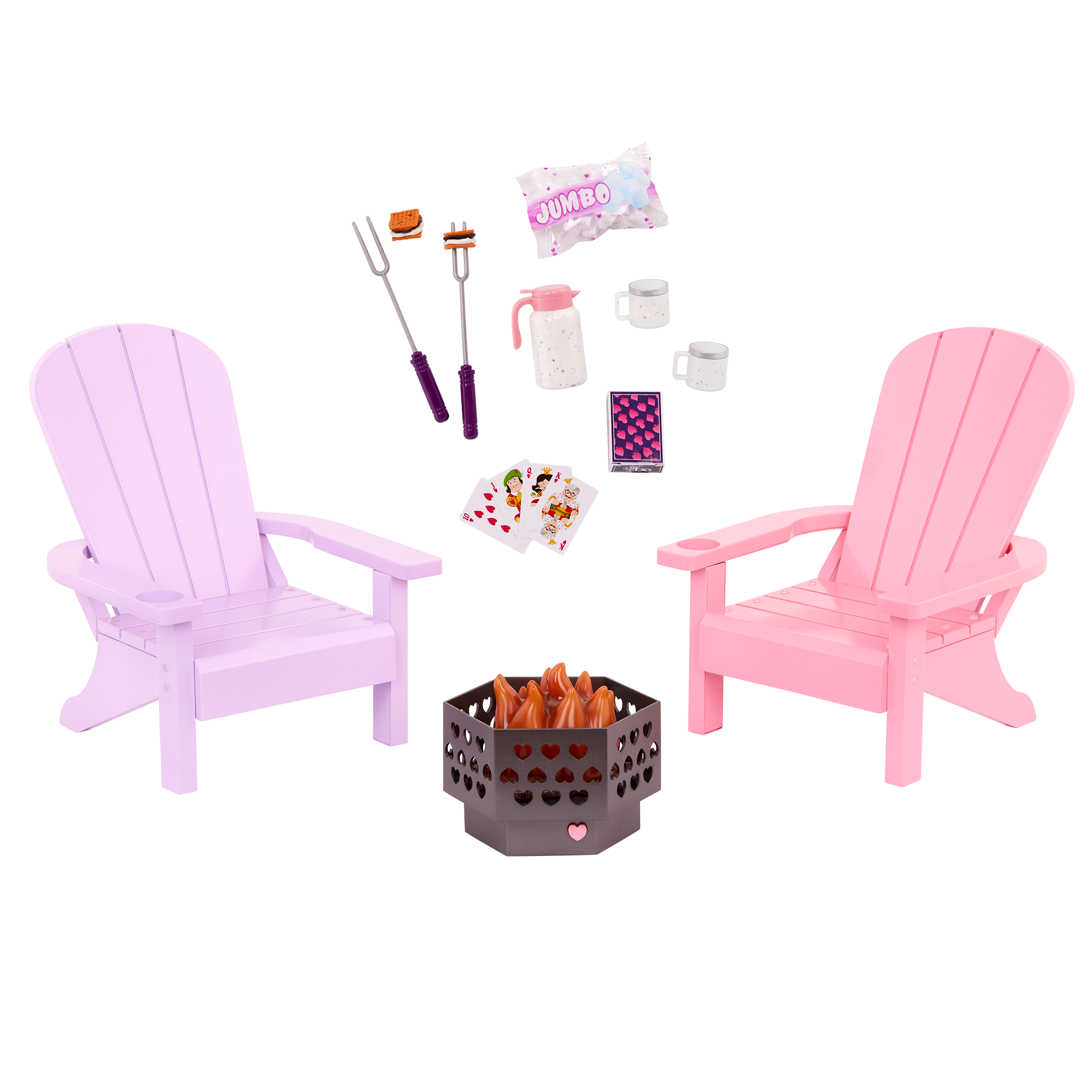 Our Generation Adirondack Chairs for 18-inch Dolls with firepit and accessories