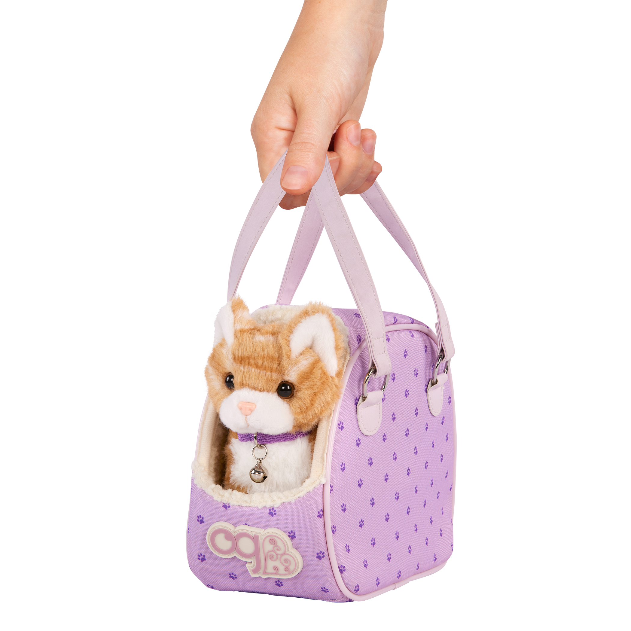 Our Generation Hop In Cat Carrier playset with a 6 inch orange cat