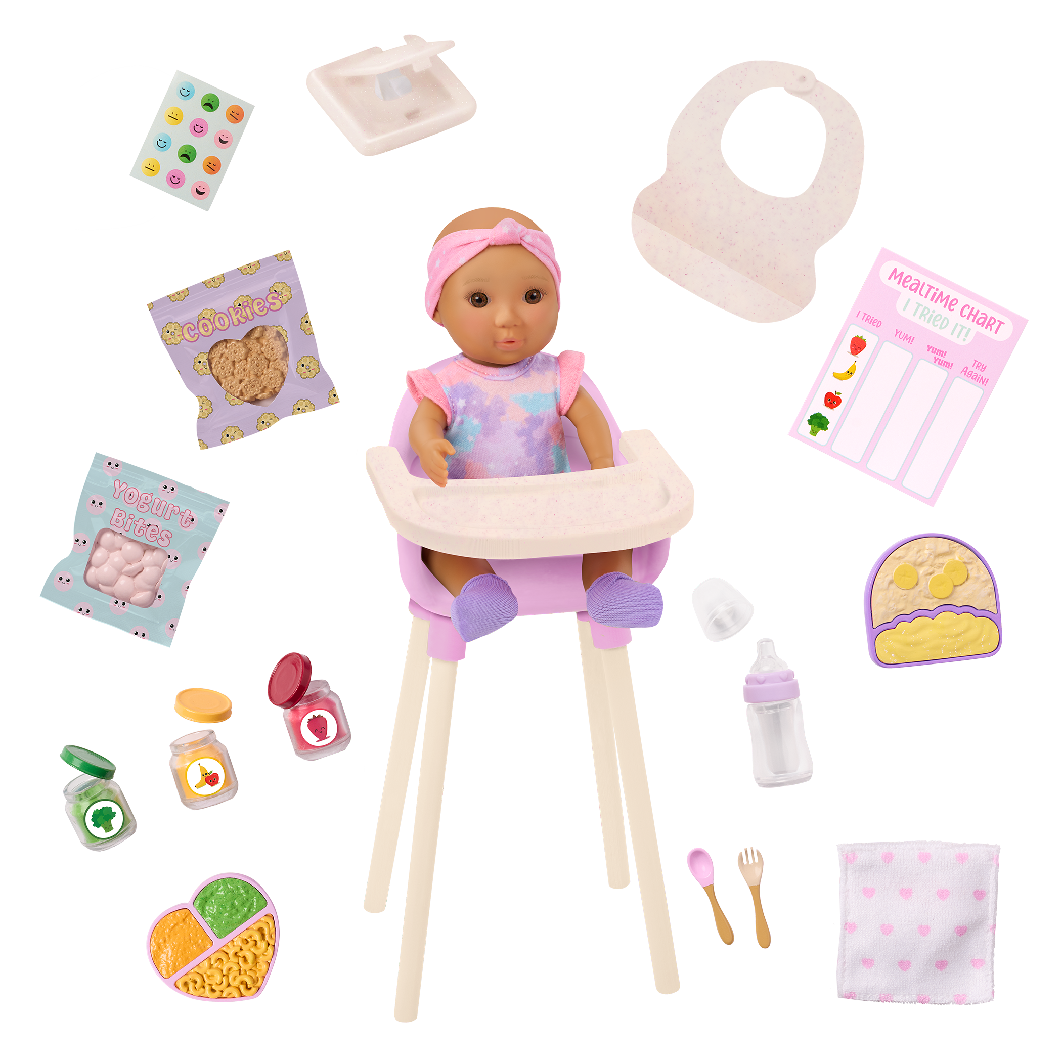 Our Generation Baby Emilia & Mealtime Set