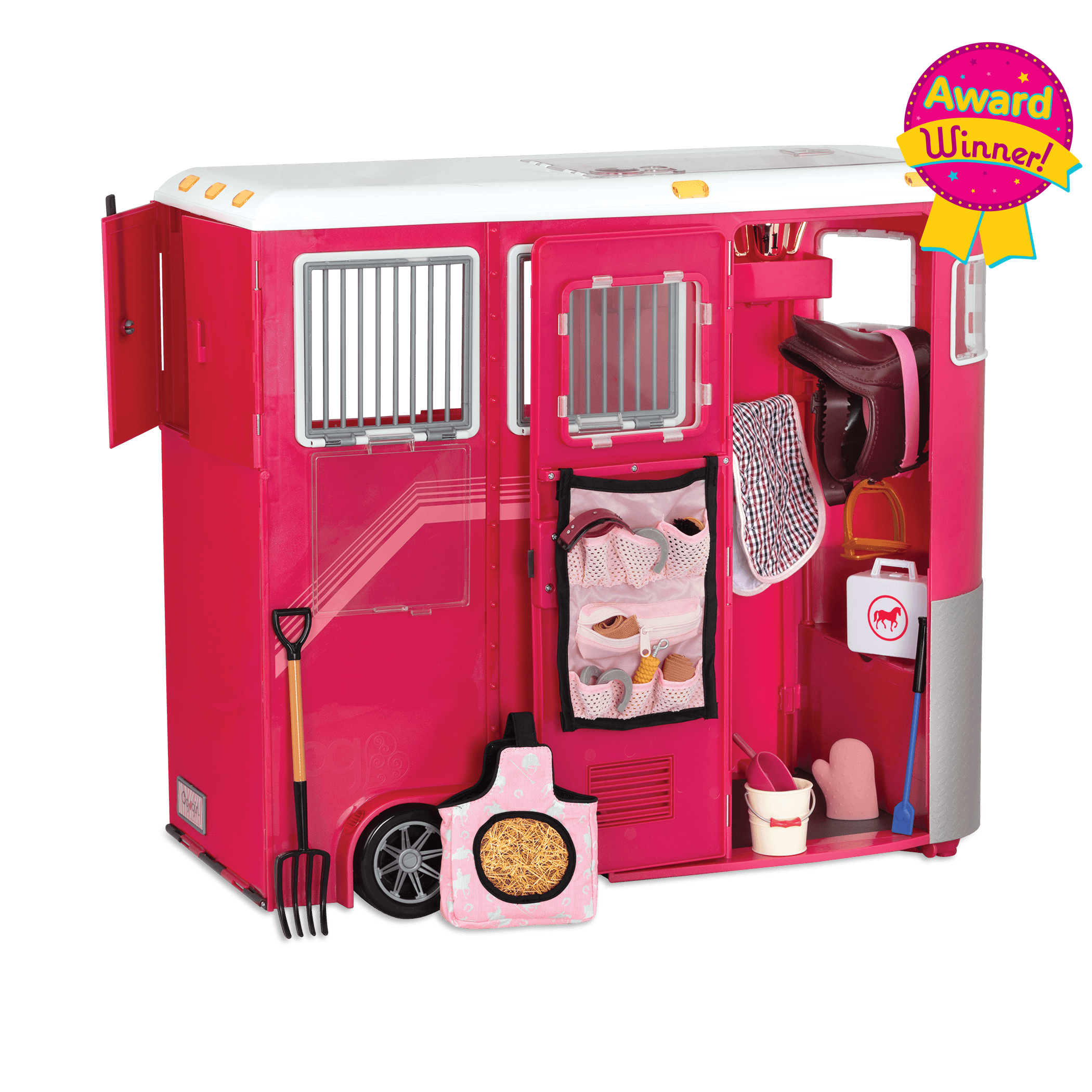 Mane Attraction Horse Trailer with Willow and open door