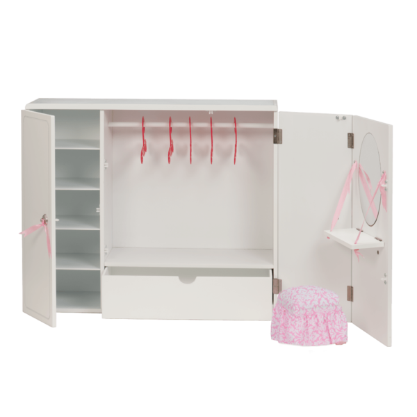 Wooden Wardrobe Closet for 18-inch Dolls