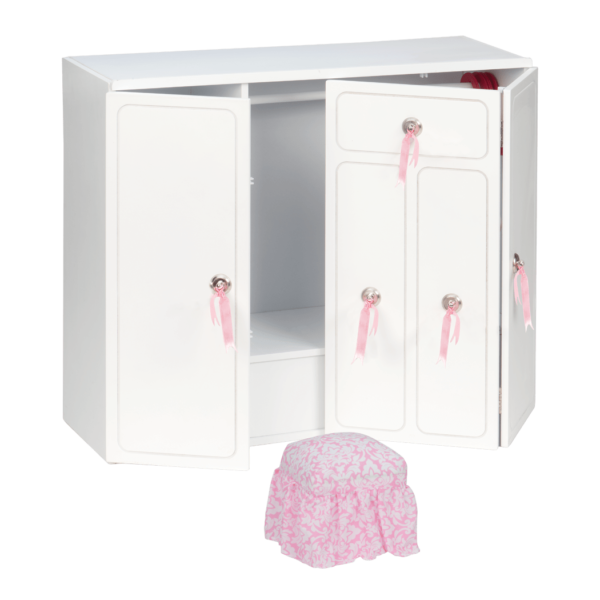 Wooden Wardrobe Closet for 18-inch Dolls